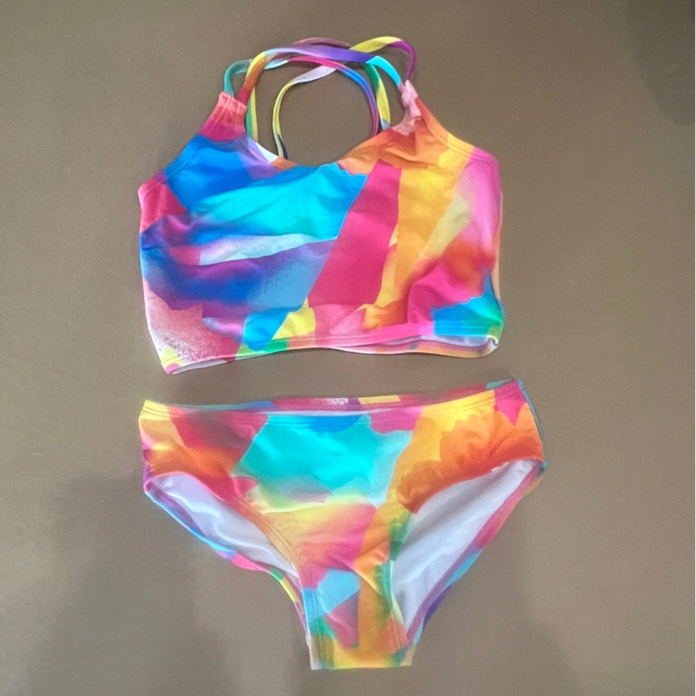 Rainbow Brushstroke Athletic Bikini Set Youth